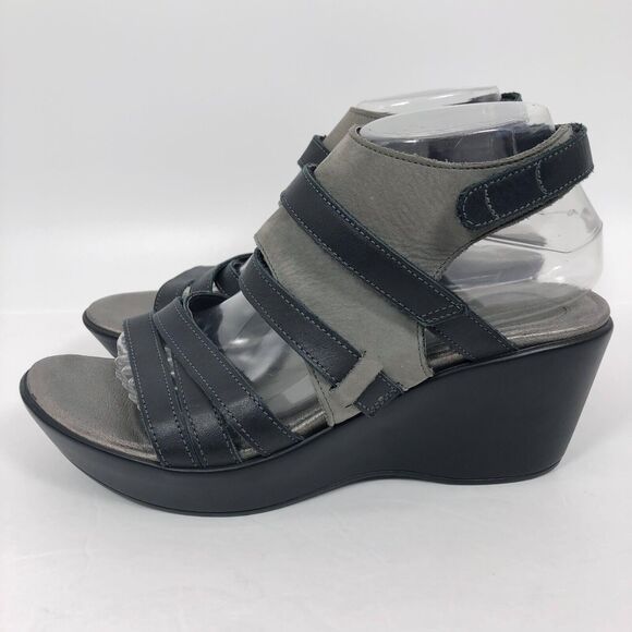 NAOT Platform Wedge Sandals 40 US 9-9.5 Prestige Leather Strappy Shoes Navy Blue - Picture 3 of 10